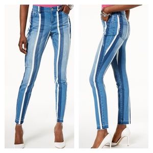 I.N.C. Striped Released-Hem Skinny Jeans